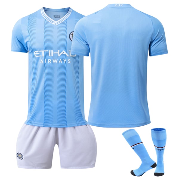 23-24 Manchester City koti jalkapallopaita nro 9 Haaland 10 Grealish 17 De Bruyne ensimmäinen painos No number + socks XL