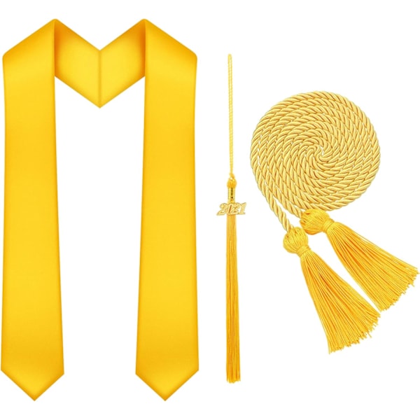 Set of 3 Graduation Ribbons, 2021 Honor Ribbons and Unisex Adult Graduation Chair for Bachelor Dress Accessories (Gold)