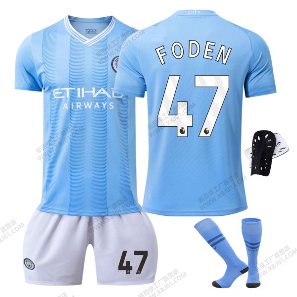 23-24 Manchester City hemma nr 9 Haaland 17 De Bruyne 10 Grealish fotbollsuniform korrekt version av bollkläderna No. 47 Protective Gear with Socks 18#