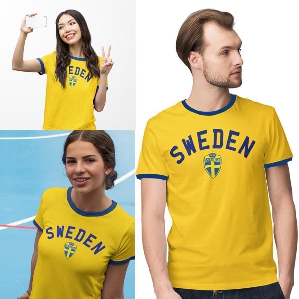 Ruotsin T-paita Ruotsin painatuksella Ruotsin tuotemerkin Ringer-paita Keltainen XL Yellow xl