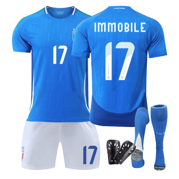 Europacup Italien tröja 2024 hemma Chiesa träningsdräkt för vuxna för barn herr- och damfotbollsdräkter Italy Home No. 17 + Socks & Gear 16