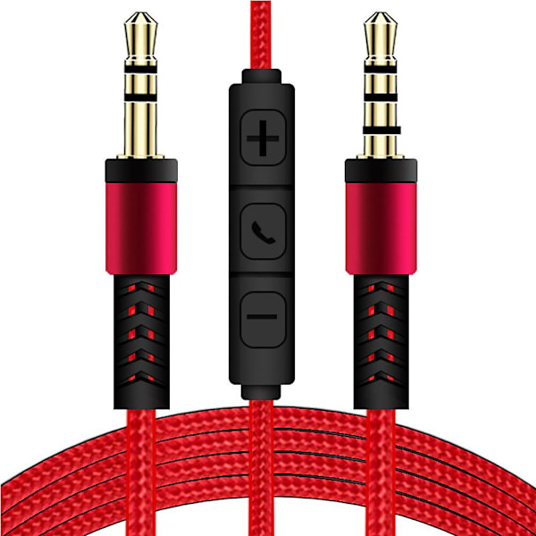 1,2 m 3,5 mm till 3,5 mm han till han stereo ljud AUX-kabel hörlurssladd med tryckknappsvolymkontroll mikrofon Ed