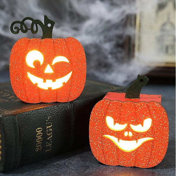 4 stk Halloween Gresskar Dekorasjoner Lys Tre Ornamenter