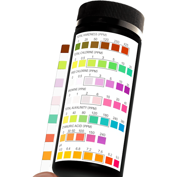 100 pool and spa test strips - tests pH, chlorine, bromine, etc.