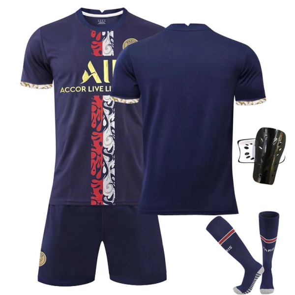 23 Paris träningsguld nr 30 Messi tröja nr 7 Mbappe nr 10 Neymar fotbollströja No. 10 with socks + protective gear 26#