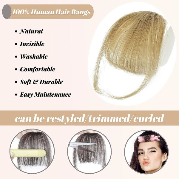 Bangs Clip-In Bangs 100% Menneskehår Extensions Luftige Bangs Franske Bangs Bangs Med Tempelhårstykker For Kvinner Clip On Luftbangs Buede Bangs F SQBB
