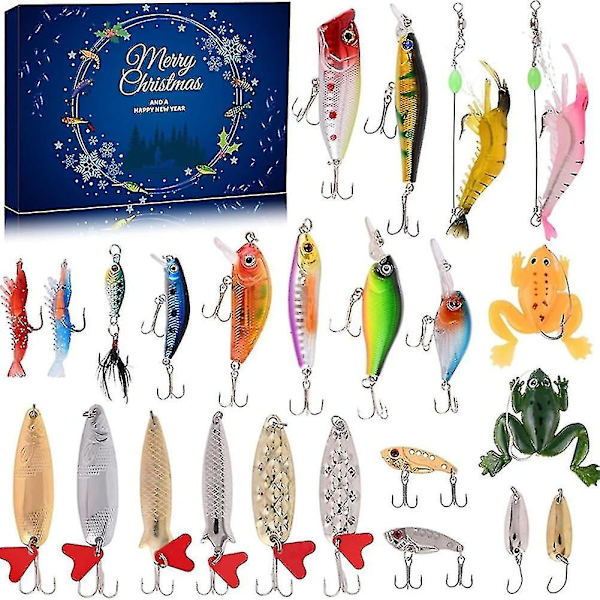 Fiskejulkalender - Fiskeutrustningsset, för vuxna män och pojkar, Fisketillbehör (24 delar) A