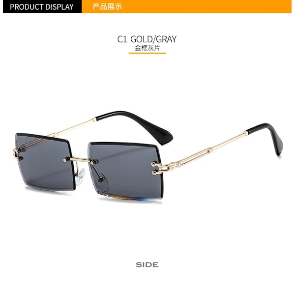 GGJH1520 Unisex rimless solbriller vintage rektangulære firkantede briller retro dame og herre solbriller 2024 C1