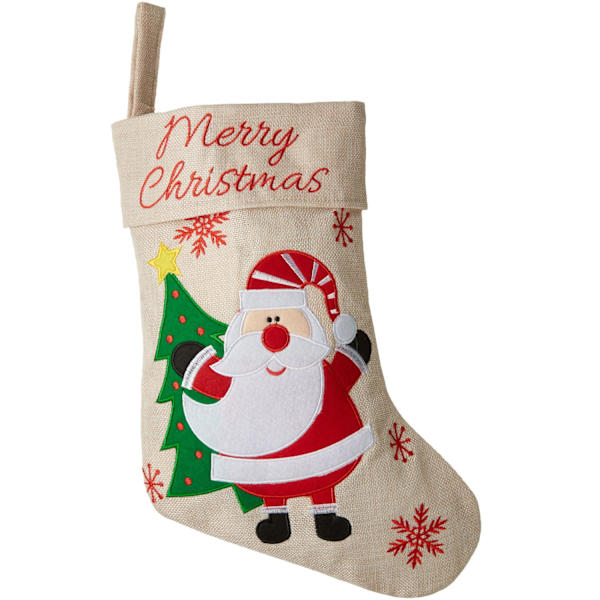 tectake Julstrumpa i jutelook med tomtemotiv Beige Beige