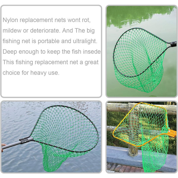 Fiskegarn Fiskenet Landing Net Foldbar Fiske Erstatningsnet til Ferskvand Saltvand Uden Håndtag