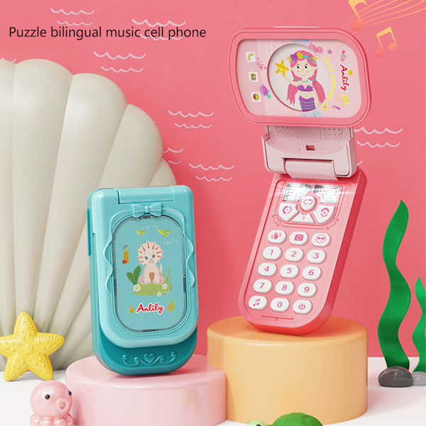 Mobiltelefon Baby Leksak Flip Cover Roterande Engelska Lär Simulering Pedagogisk Musik Mobiltelefon Leksak för Upplysning Rosa