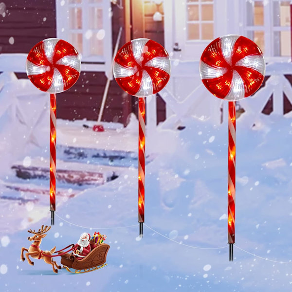 6-pak Lollipop Julgranslys Utendørs - 29 tommer 120 LED-opplyste karamellpinnedekorasjoner med 8 lysmoduser Vanntett lysstreng