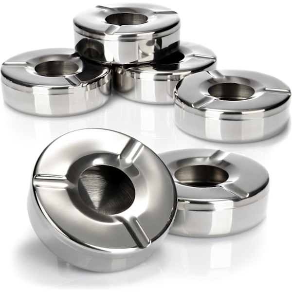 6x rostfria askkoppar - 11 cm diameter - Pop-up askkopp med