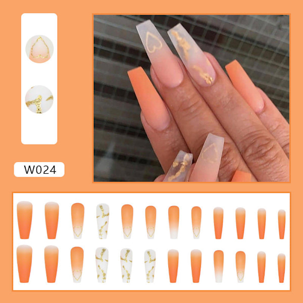 False Nails Fake Art DIY Finger Cover Ready Long Ballet Orange Gradient Removable