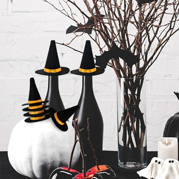 6 stk. Mini Heksehatte Vinflaske Dekoration Hætte Halloween 6 pcs 6 pcs