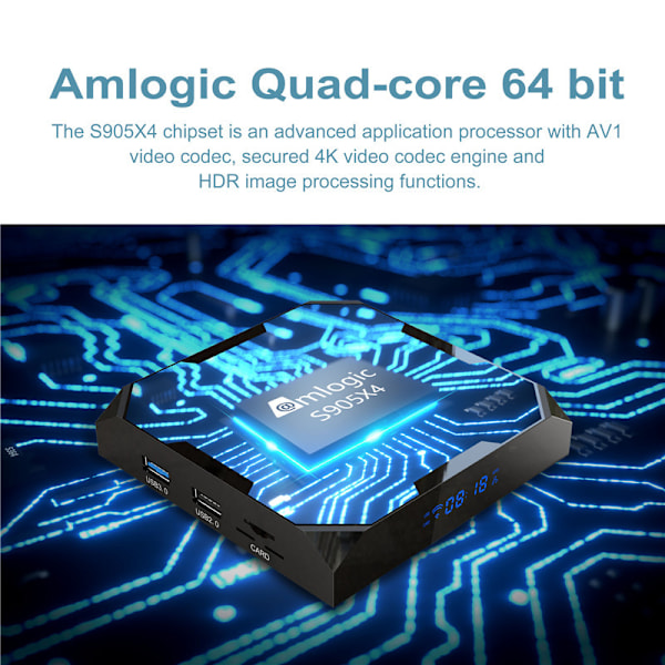 4 Gt 64 Gt X96 Max Plus Ultra TV-laatikko Android 11 Amlogic S905X4 2,4 Gt/5 Gt Dual WiFi BT4.0 USB3.0 Tukee AV1 H.265 8K 24fps 4K 60fps HDR Set Top Box EU EU 4GB 32GB