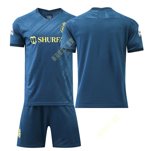 2023-24 Saudi League Riyadh Victory Away Jersey No. 7 Ronaldo lyhythihainen jalkapallopaita lasten setti No number + blue socks + gear Children 16