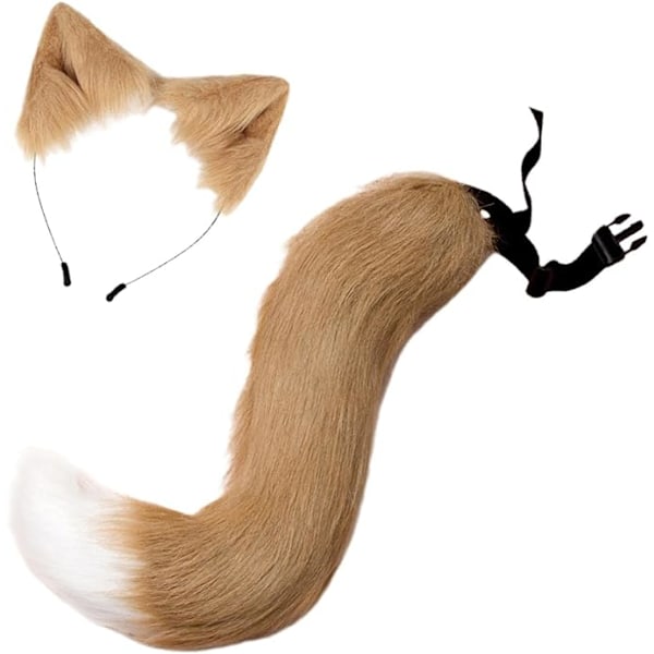 Kattører Faux Fur Hoop Furry Wolf Hår med Lang Hale Halloween Kostyme for Cosplay Fest