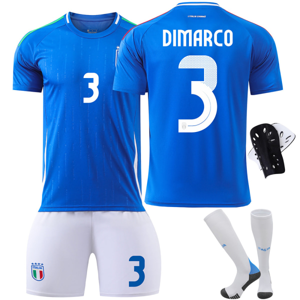 24-25 Europeiska cupen italiensk fotbollströja nr 14 Chiesa 18 Barella 3 Dimarco tröjset Home No Num + Socks & Gear Size S