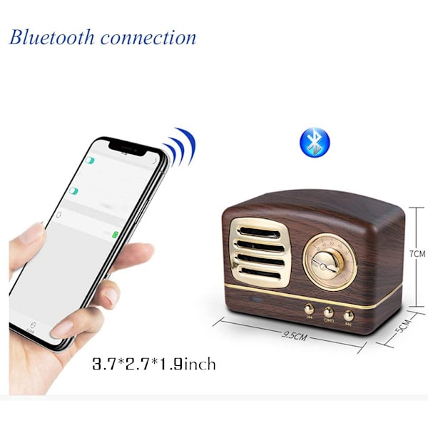 Bärbar Bluetooth Retro Högtalare, Trådlös Mini Retro Högtalare, Rik Bas, Stereo, Inbyggd Mikrofon Träkorn Färg