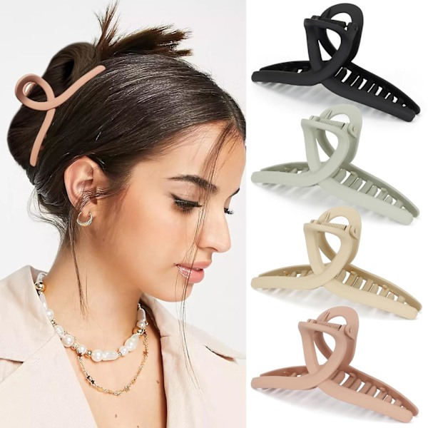 Matte Finish Store Hårclips Sommerfugl Clips til Kvinder 5,1 Tommer Store Hårclips til Langt Tykt Hår Spænder Tilbehør 4s black, light green, pink, khaki