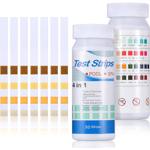 100 stk. pH-teststrimler til spabad, 4-i-1-teststrimler til pool og spa til nøjagtig test af vandkvalitet, pH, 2-pak