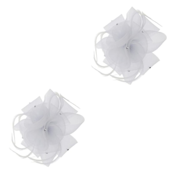 1/2 Bröllop Brud Dam Prom Ros Fjäder Fascinator Hårklämma Vit White 2 Set