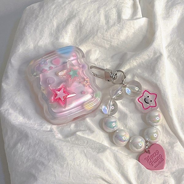 Sød stjerne Airpod 1、2 etui med nøglering kompatibel med Kawaii æstetisk Airpods 1、2 etui til kvinder pige