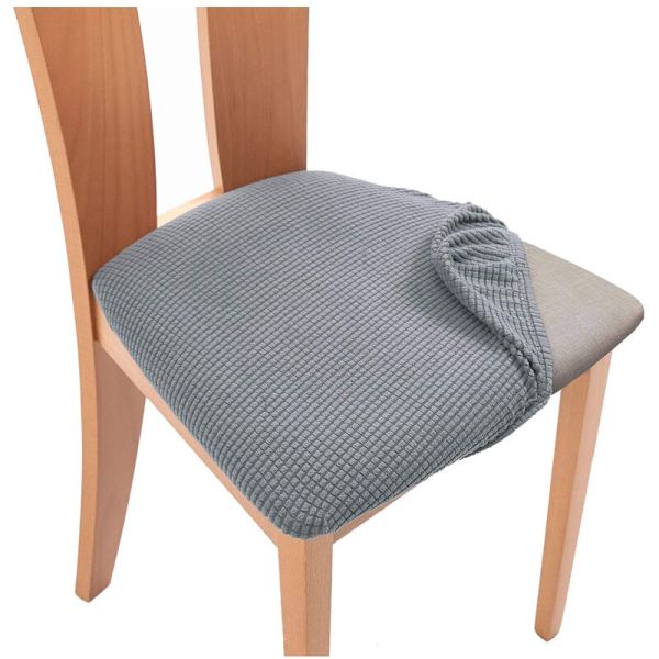 Jacquard-istuinsuojat ruokailutuoleille, joustavat tuolien istuintyynyjen suojukset, pestävät irrotettavat ruokailukeittiön tuolin suojukset (vaaleanharmaa, 6 kpl),