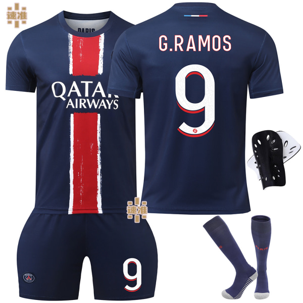 24-25 Paris fotbollströja nr 7 Mbappe 19 Li Gangren 10 Dembele 9 Ramos tröja barnens kostymversion No. 19 socks + protective gear XL