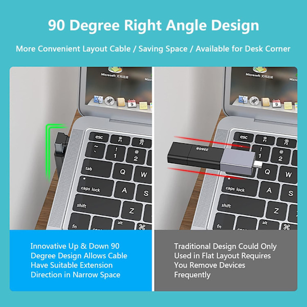 90 Graders USB C till USB Adapter, 3-Pack, Vinklad USB C Hane till USB 3.0 Adapter, för MacBook Pro 2020/iMac/MacBook etc