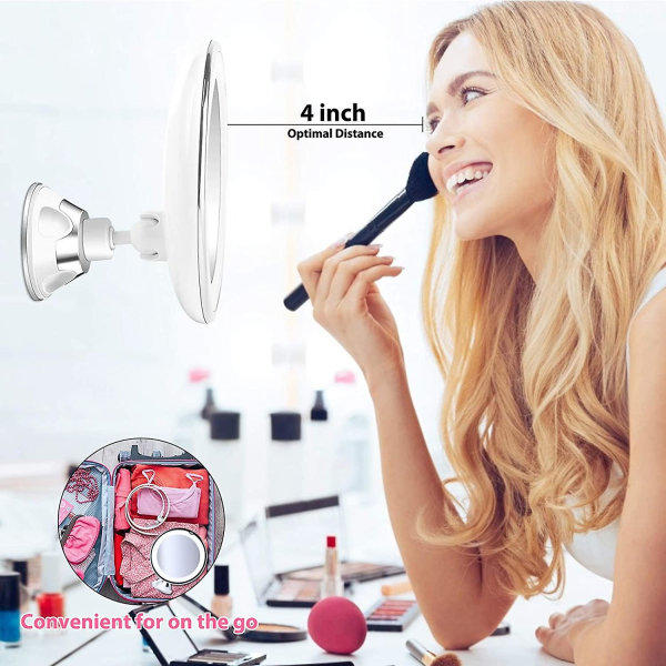 Genopladelig 10x forstørrende oplyst makeup spejl, justerbar med 3 farvetilstande