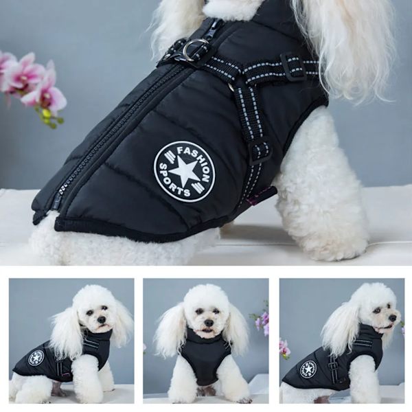Vinterhundjacka med sele Varm hundkläder Vattentät svart black M