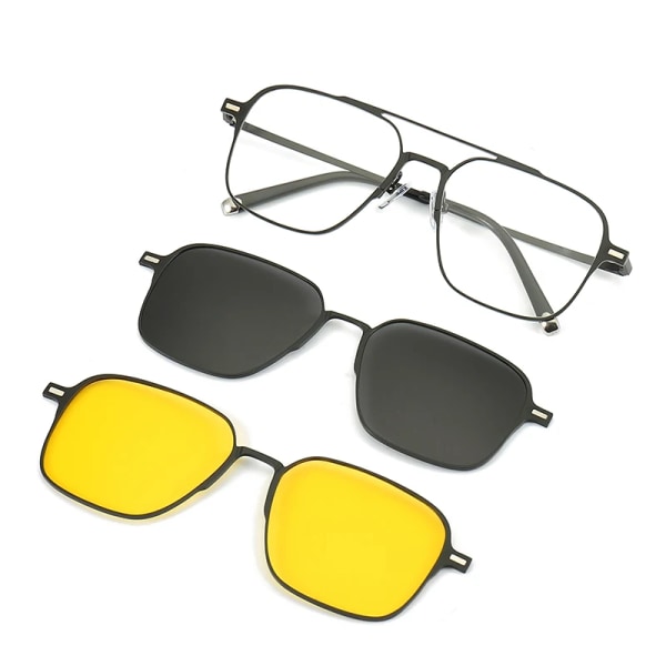 Metallista valmistetut ruostumattomat silmälasikehykset, magneettikiinnitteiset aurinkolasit, TAC-polarisoidut, sinivaloa estävät silmälasit, optiset silmälasit C1 Gun Square