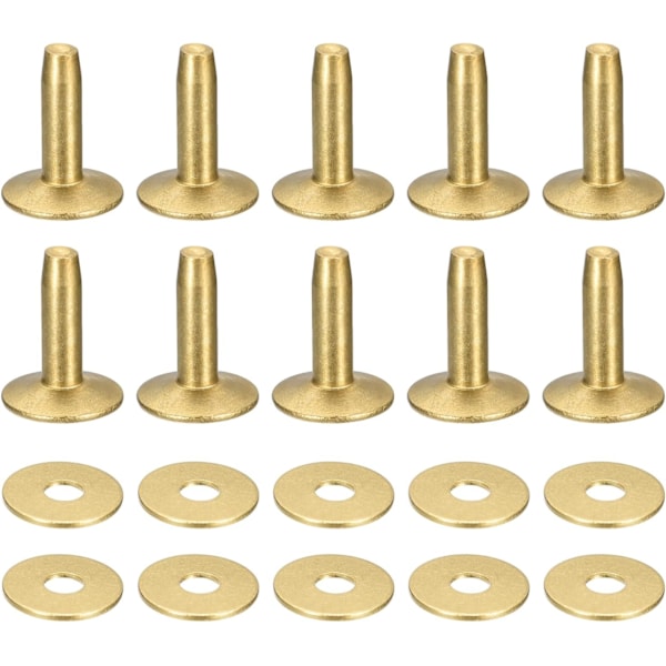 10 Set Brassnit och Burr, 9x3.3x14mm Massiva Läder Brassnit Fästen för Läder DIY Hantverk Tillbehör, Guldton