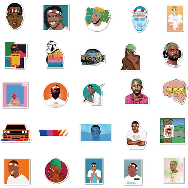 50 kpl Frank Ocean -tarroja, American Hiphop Singer -tarroja Vedenpitävät vinyylitarrat tytöille, teini-ikäisille ja aikuisille (Frank)