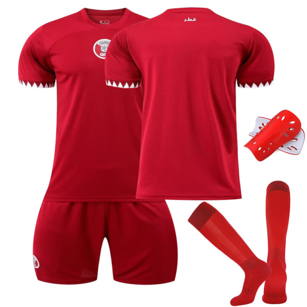 Fotballdrakt for Qatar hjemmetrening, rød, VM 2022-23, nr. 11 Afif, 10 Haidos, 19 Almoz Size 10 with socks #M