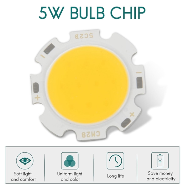 5W Chip Ljus Rund Cob Super Ljus Led Ljuslampor Varmvit Dc15-17v