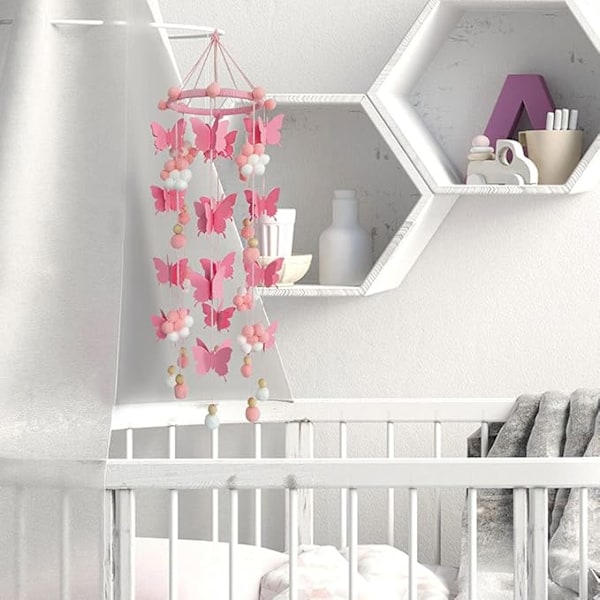 Baby Seng Mobile Sød Butterfly Filtkugle Mobile Loft Mobile H