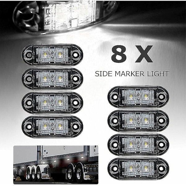 8pcs LED Side Marker Lights Position Light Front Rear Side Lamp 12v 24v Universal for Trailer Truck Caravan Van Bus Tractor, White, 12v (FMY)