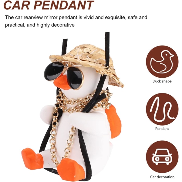 Auton lisävarusteet Swing Duck Swinging Duck Auton riipuskoriste Ihana Swinging Duck Auton riipus Siisti lentävä ankka aurinkolaseilla Auton taustapeili White