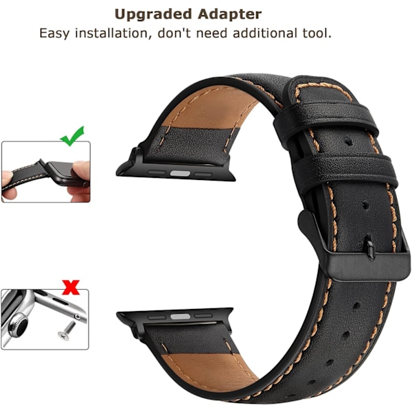 Svart - Kompatibel med Apple Watch-reim 45mm 44mm 42mm 49mm lær
