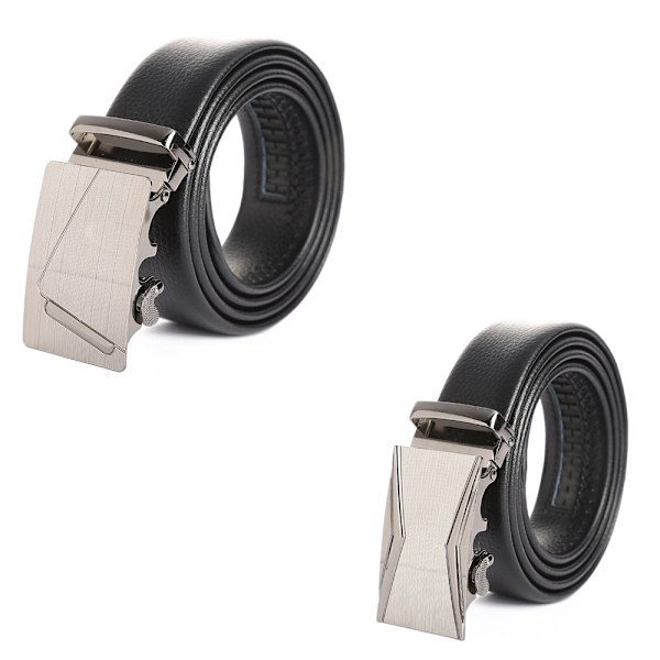 Set of 2 black 7 shapes and diagonal men's belt ratchet automati