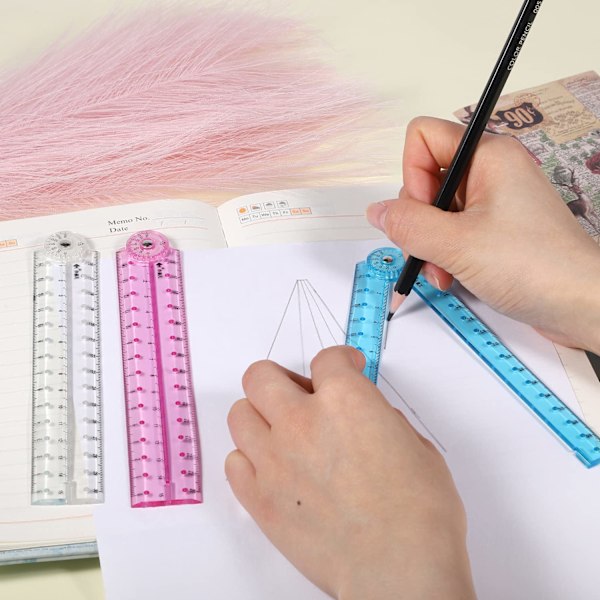 Pcs Folding Ruler 30cm Folding Ruler Transparent Straight Ruler Flexible Geometric Ruler with Protractor for Home Office