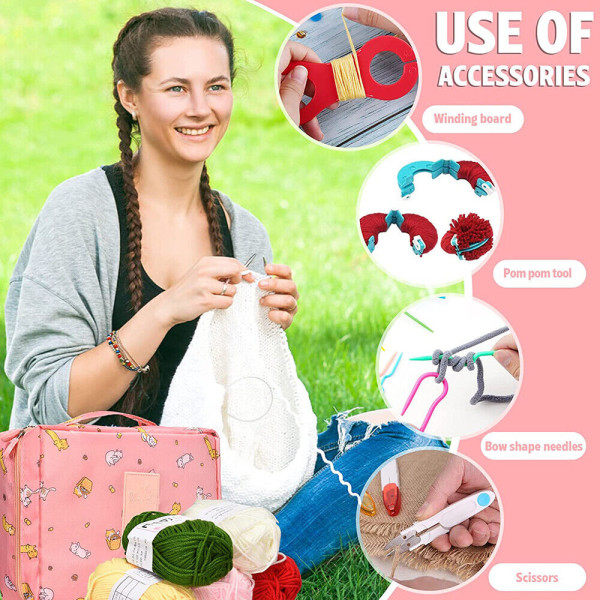 79pc Ergonomisk virknålsset 5 rullar garn stickningskit A