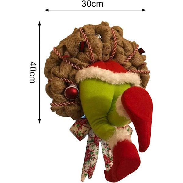 Clevoers Grinch Julekrans Dørkrans Juledekorasjon Krans Juletrepynt Grinch Stoffet Elfenben i Julekrans for
