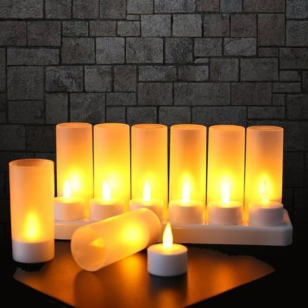 Pakke med 12 Genopladelige LED-lys med Flimrende Flamme