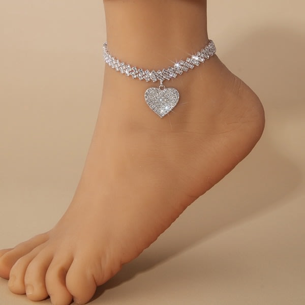 Shiny Rhinestone Chain Heart Dangle Anklet Light Luxury Fashion