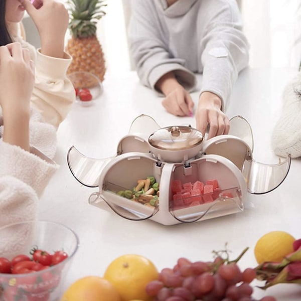 Snack Oppbevaringsboks med Lokk, 7 Rutenett Blomster Godteriboks Snackskål, Mat Oppbevaringsboks Fruktboks Fruktskål, Tørket Fruktbeholder