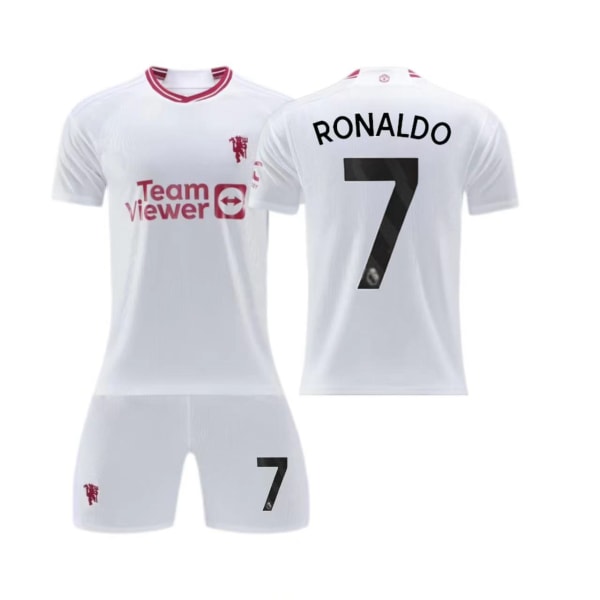 Manchester United bortaställ nr 7 Ronaldo barn vuxen kostym fotbollströja No socks size 7 20